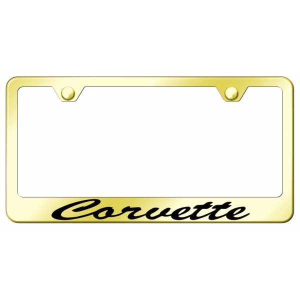 Light Goldenrod Yellow Corvette Script Stainless Steel Frame - Laser Etched Gold