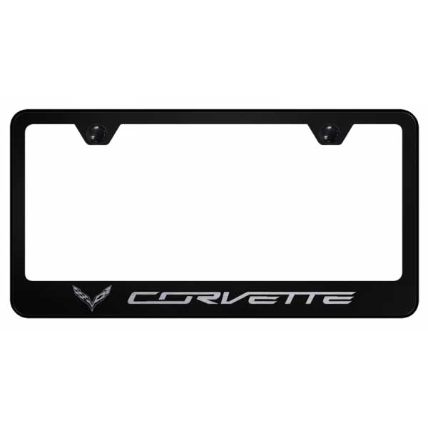 Black Corvette C7 Stainless Steel Frame - Laser Etched Black
