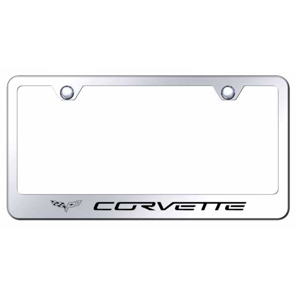 Light Gray Corvette C6 Stainless Steel Frame - Laser Etched Mirrored
