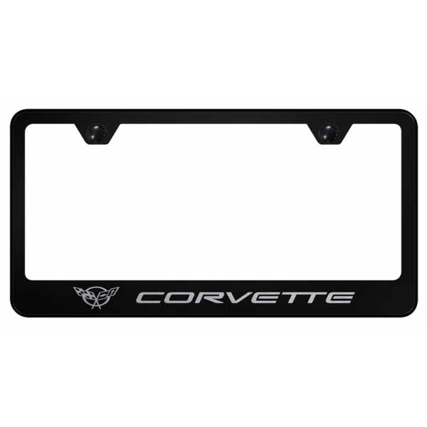 Black Corvette C5 Stainless Steel Frame - Laser Etched Black