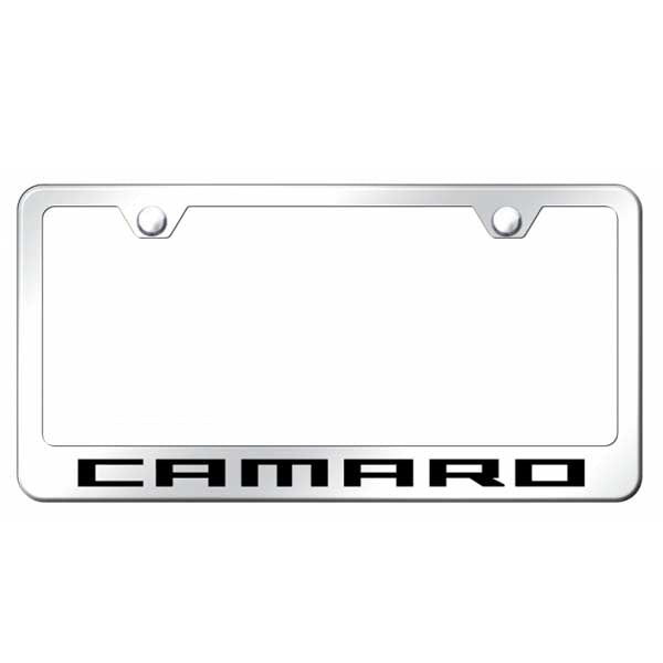 Black Camaro Script Stainless Steel Frame - Laser Etched Mirrored