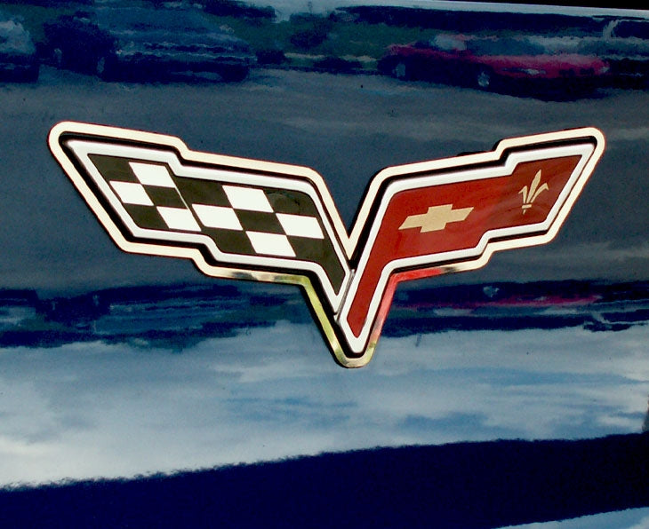 Dark Slate Gray 2005-2013 C6 Corvette Convertible only - Waterfall Trim Ring for Emblem - Polished Stainless Steel