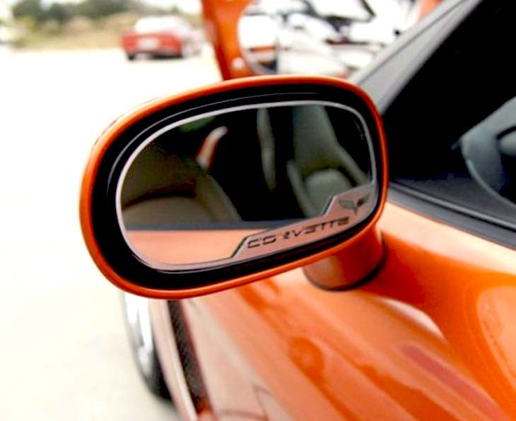 2005-2013 C6 Corvette - Side View Mirror Trim Crossed Flags Style 2Pc [Standard] - Brushed Stainless