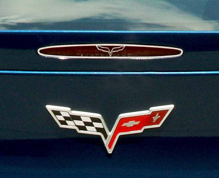 Black 2005-2013 C6 Corvette - 5th Brake Light Trim Crossed Flags Style - Polished Stainless Steel