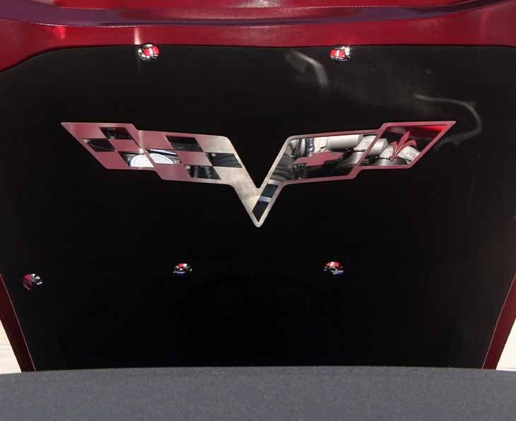 Black 2005-2013 C6 Corvette - Hood Badge C6 Crossed Flags for Factory Hood Pad - Stainless Steel