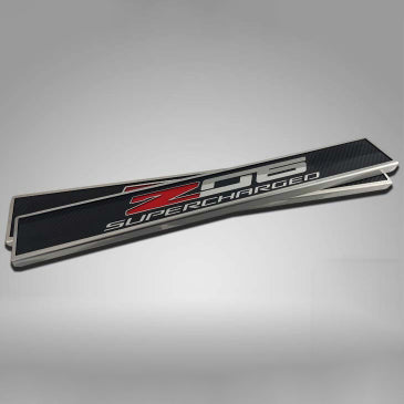 Gray 2014-2019 C7 Corvette - Z06 SUPERCHARGED Replacement Door Sills - Carbon Fiber w/Stainless Trim