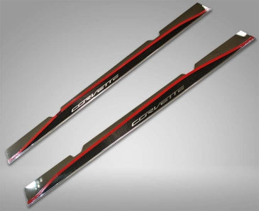Gray 2014-2019 C7 Stingray/Z51 Corvette - Side Skirts - 22 Gauge Stainless Steel With Carbon Fiber Overlay