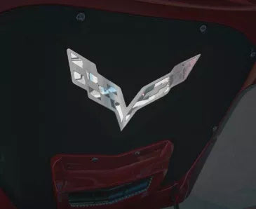 Black 2014-2019 C7/Z51 Stingray Corvette - Hood Emblem Corvette Flags - Polished/Brushed Stainless Steel