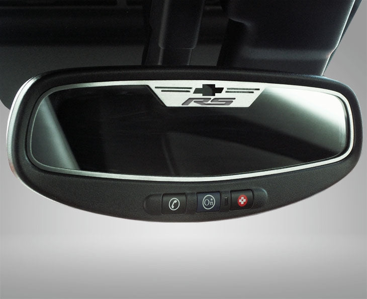 Black 2010-2014 Camaro RS - Rear View Mirror Trim 'RS' Oval mirror - Brushed Stainless