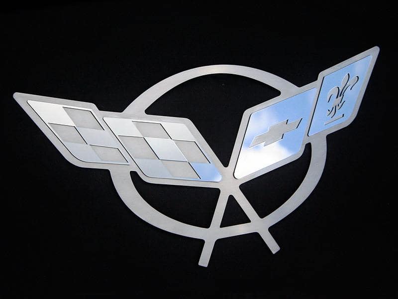 Black 1997-2004 C5 Corvette - Hood Liner Badge C5 Crossed Flags - Stainless Steel