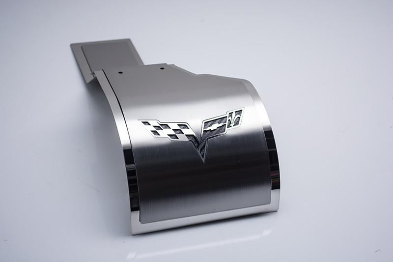 Light Gray 2005-2013 C6 Corvette - Deluxe Alternator Cover w/Crossed Flags Emblem - Stainless Steel