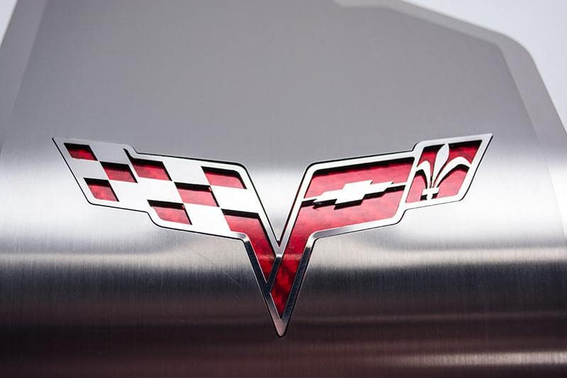 Dark Gray 2005-2013 C6 Corvette - Deluxe Alternator Cover w/Crossed Flags Emblem - Stainless Steel