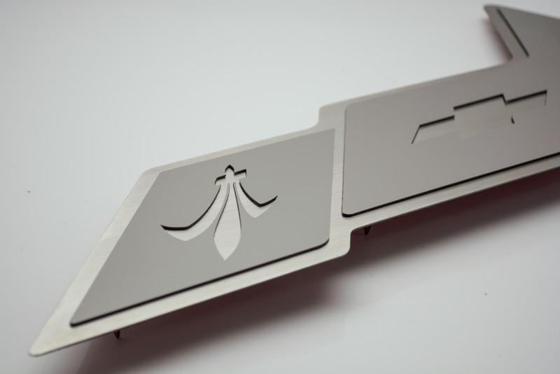 Gray 2005-2013 C6 Corvette - Hood Badge C6 Crossed Flags for Factory Hood Pad - Stainless Steel