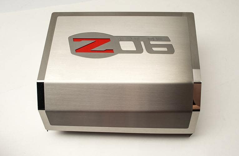 Light Gray 2006-2013 Z06 Corvette - Fuse Box Cover with Z06 Logo - Brushed/Polished Stainless Steel