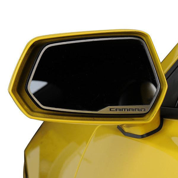 Dark Khaki 2010-2013 Camaro - Side View Mirror Trim 'CAMARO' Style 2Pc - Brushed Stainless Steel