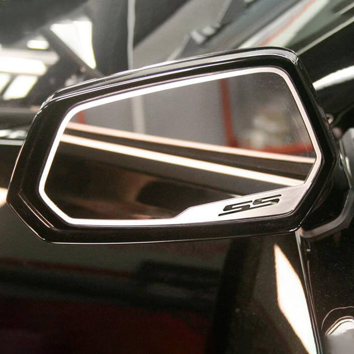 Dark Slate Gray 2010-2013 Camaro SS - Side View Mirror Trim 'SS' Style 2Pc | Brushed Stainless Steel
