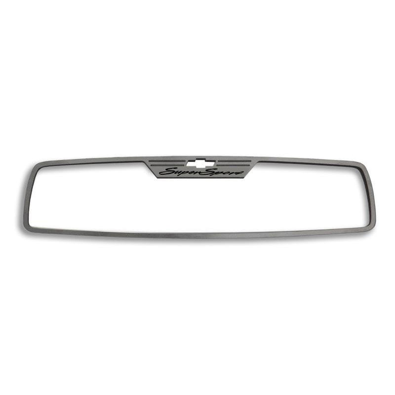 Light Slate Gray 2010-2014 Camaro SS - Rear View Mirror Trim 'SuperSport' Rectangle mirror- Brushed Stainless