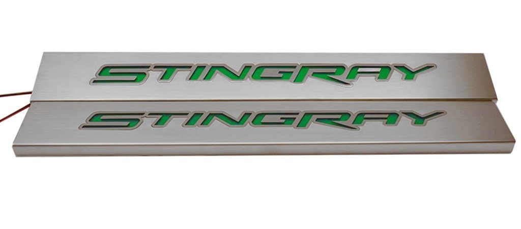 Dark Gray 2014-2019 C7 Corvette - LED Replacement Door Sills 2PC - Brushed Stainless Steel