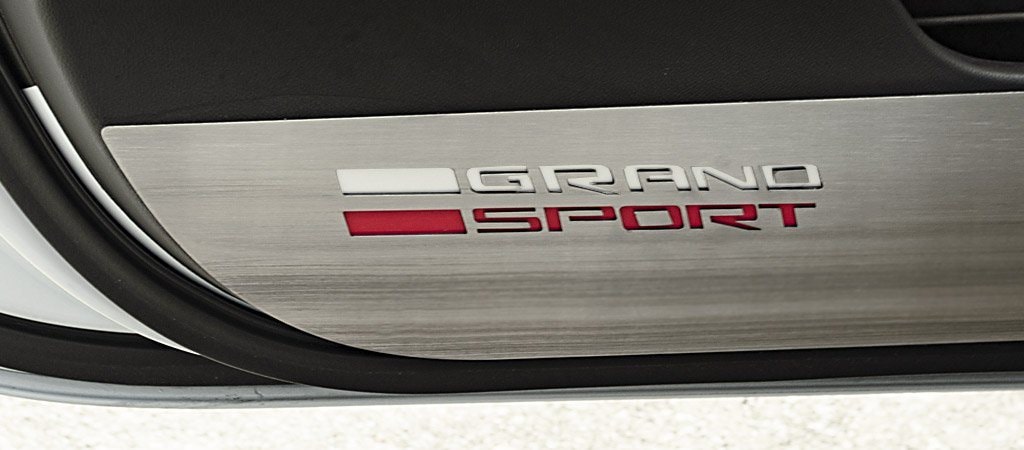 Dark Slate Gray 2014-2019 Grand Sport Corvette - Door Guards with GRAND SPORT Lettering 2Pc - Stainless Steel