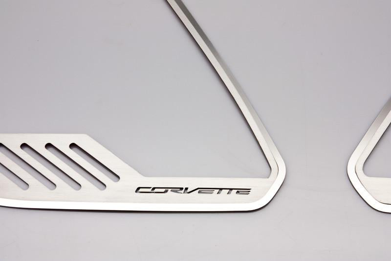 2014-2019 C7 Corvette Stingray - Car Door Speaker Trim Rings CORVETTE Style 4Pc - Stainless Steel