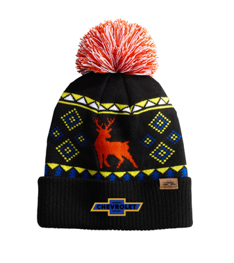 Black Chevrolet Vintage Bowtie Spacecraft Wild Pom Beanie