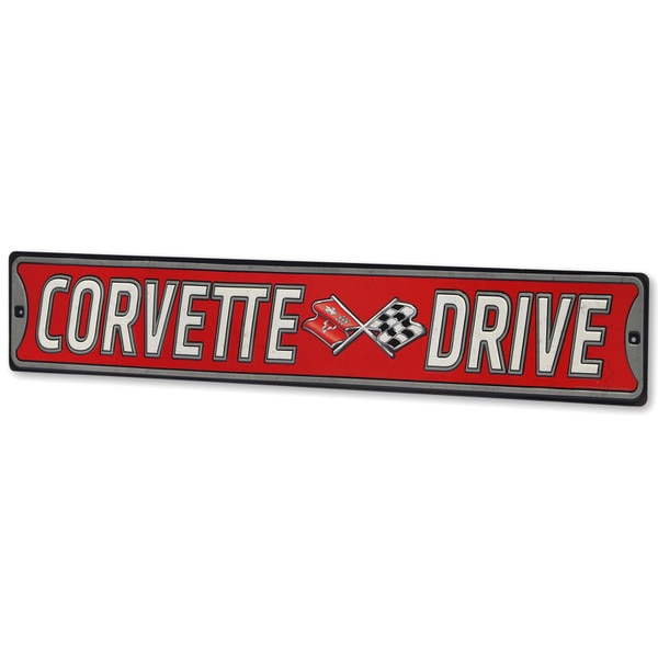 Brown Chevrolet Corvette Drive Embossed Metal Street Sign