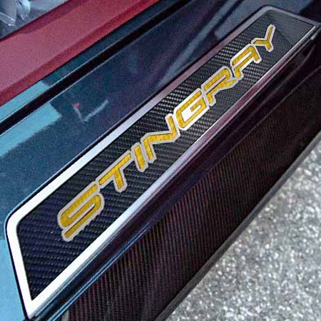 Dark Slate Gray 2020-2024 C8 Corvette - Replacement Door Sills Carbon Fiber with Brushed Stainless Steel 'Stingray' Style Insert Carbon Fiber