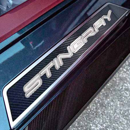Dark Slate Gray 2020-2024 C8 Corvette - Replacement Door Sills Carbon Fiber with Brushed Stainless Steel 'Stingray' Style Insert Carbon Fiber
