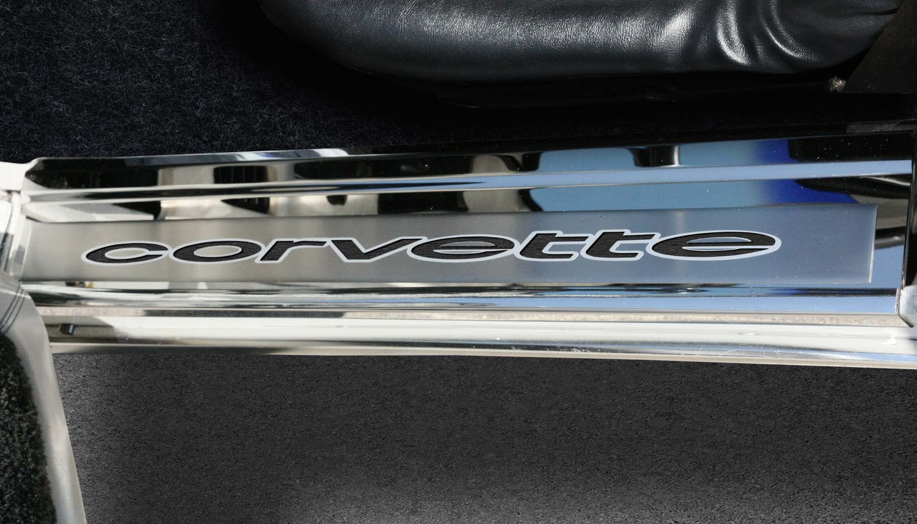 Dark Slate Gray 1978-1982 C3 Corvette Door Sills w/Corvette Vinyl Inlay Lettering 2PC - Polished Stainless