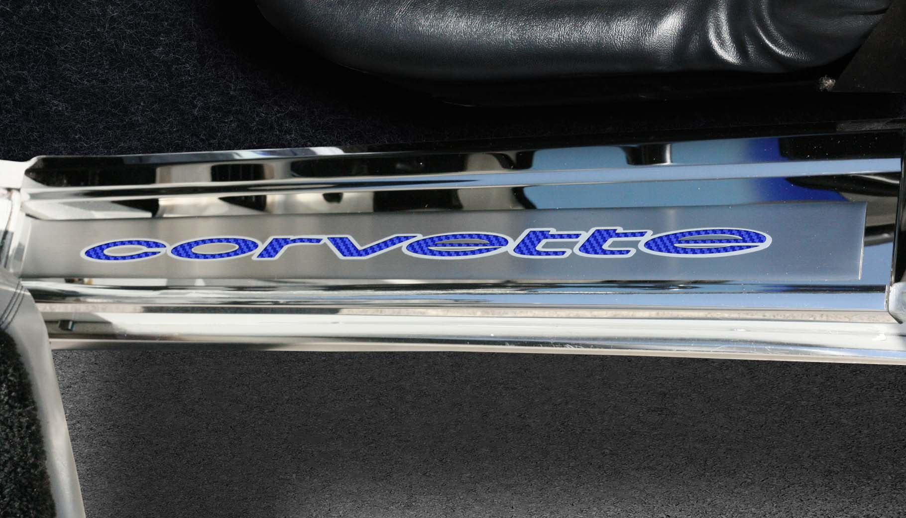 Dark Slate Gray 1978-1982 C3 Corvette Door Sills w/Corvette Vinyl Inlay Lettering 2PC - Polished Stainless