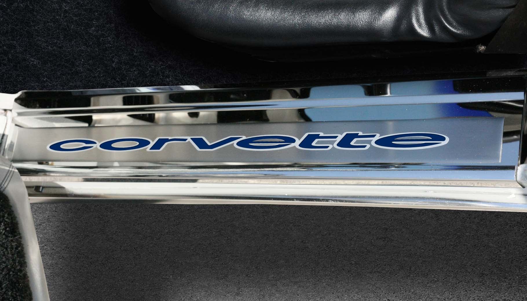 Dark Slate Gray 1978-1982 C3 Corvette Door Sills w/Corvette Vinyl Inlay Lettering 2PC - Polished Stainless