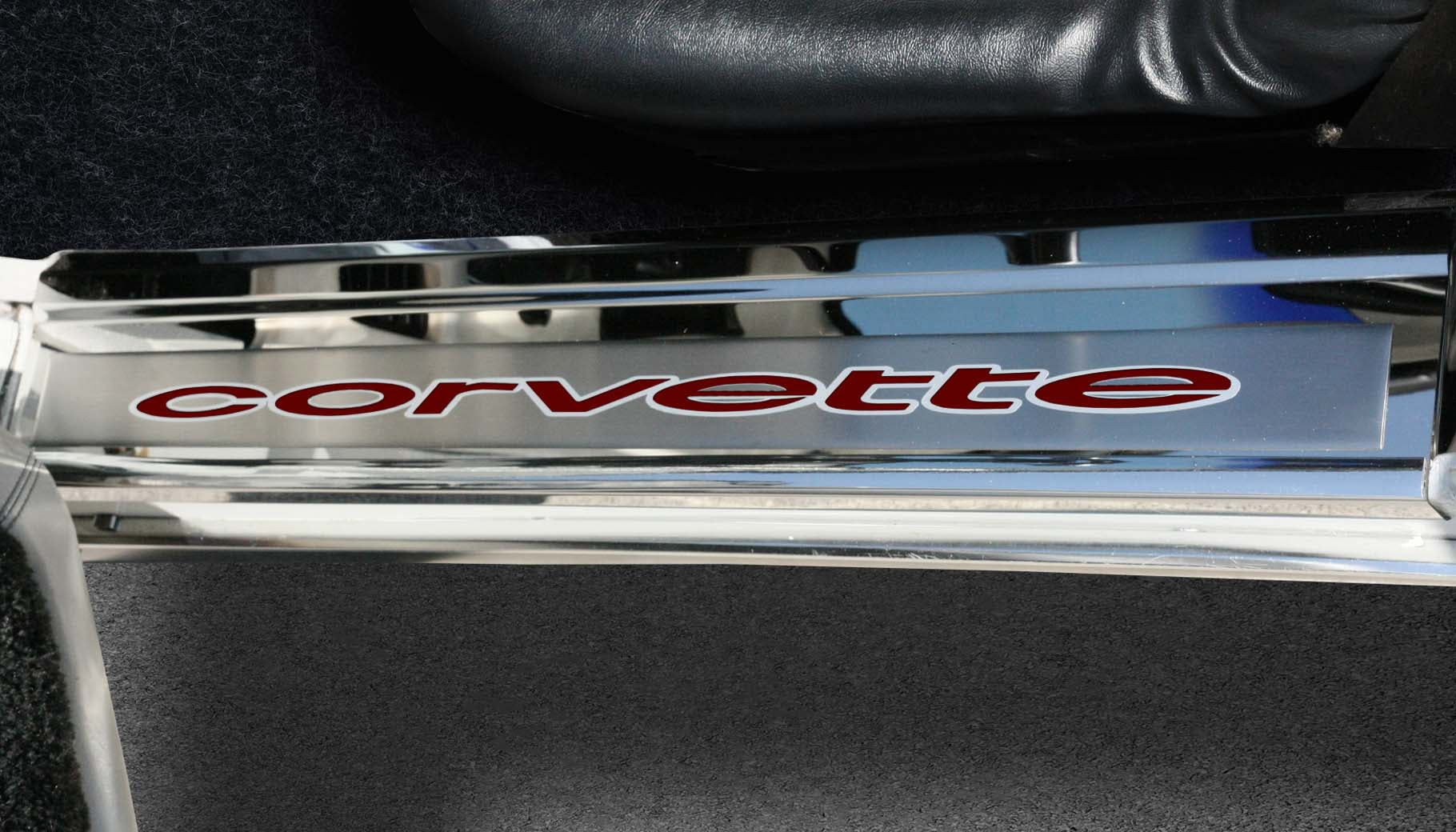 Dark Slate Gray 1978-1982 C3 Corvette Door Sills w/Corvette Vinyl Inlay Lettering 2PC - Polished Stainless