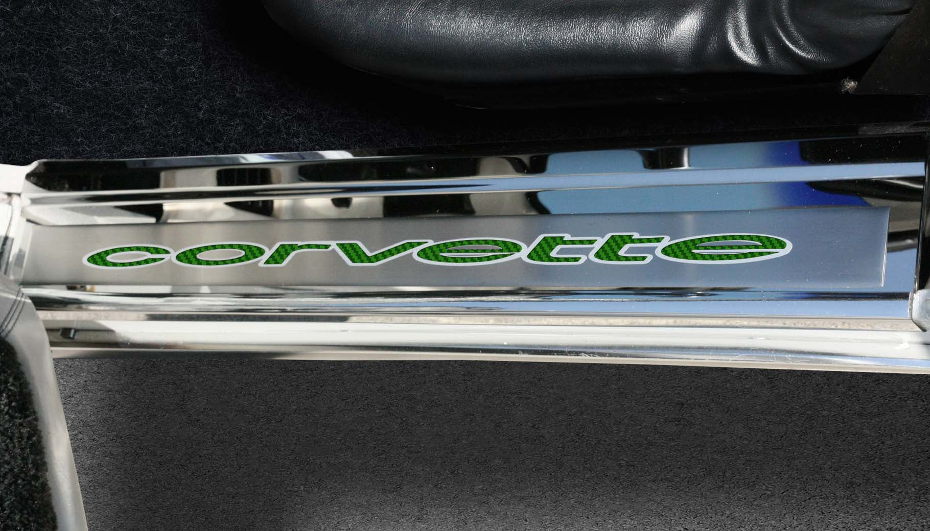 Dark Slate Gray 1978-1982 C3 Corvette Door Sills w/Corvette Vinyl Inlay Lettering 2PC - Polished Stainless
