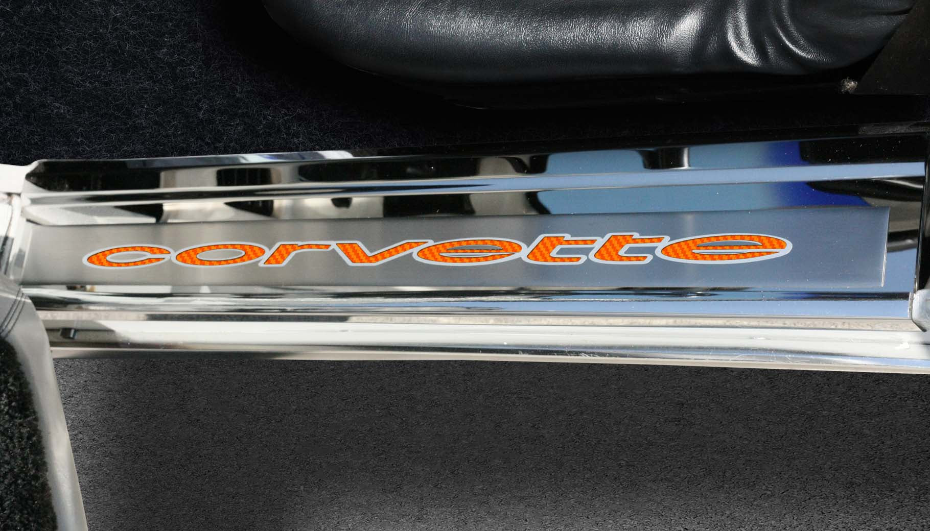 Dark Slate Gray 1978-1982 C3 Corvette Door Sills w/Corvette Vinyl Inlay Lettering 2PC - Polished Stainless
