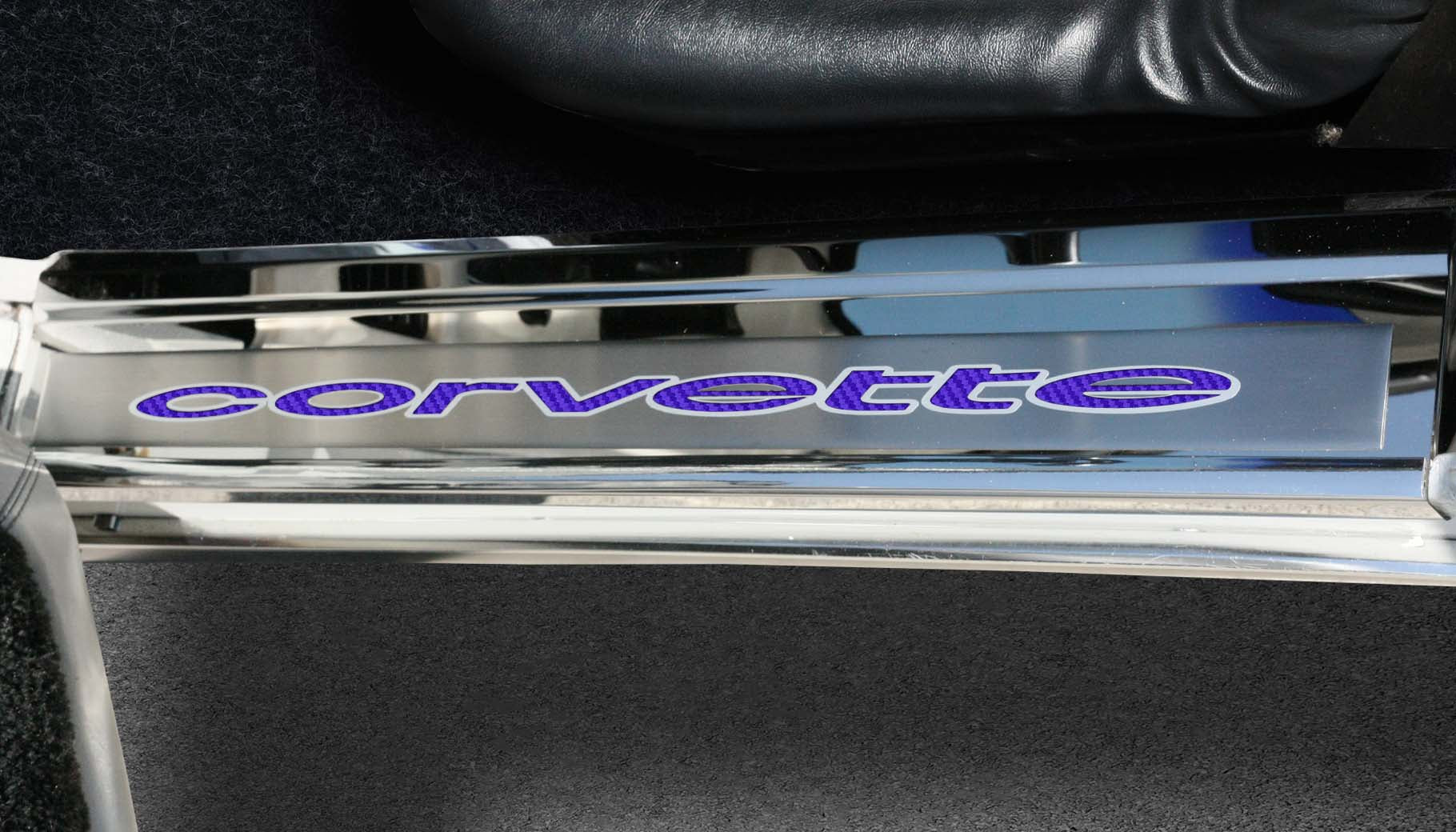 Dark Slate Gray 1978-1982 C3 Corvette Door Sills w/Corvette Vinyl Inlay Lettering 2PC - Polished Stainless