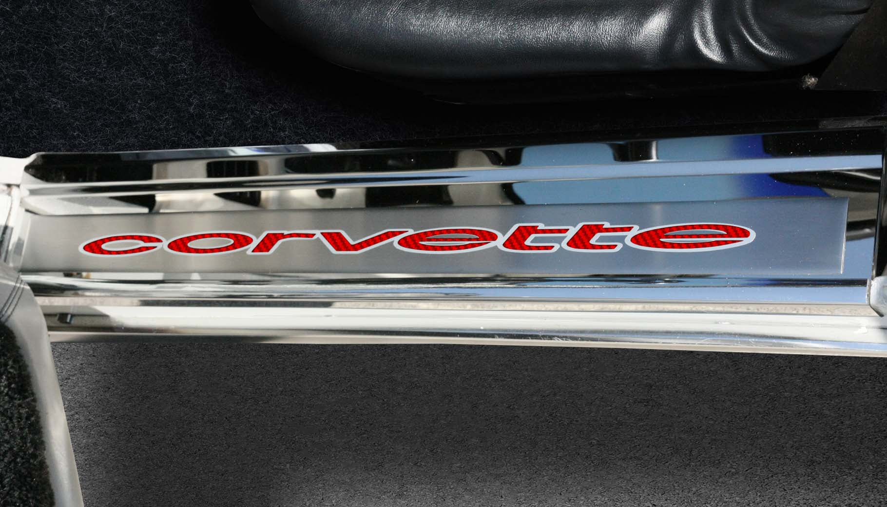 Dark Slate Gray 1978-1982 C3 Corvette Door Sills w/Corvette Vinyl Inlay Lettering 2PC - Polished Stainless