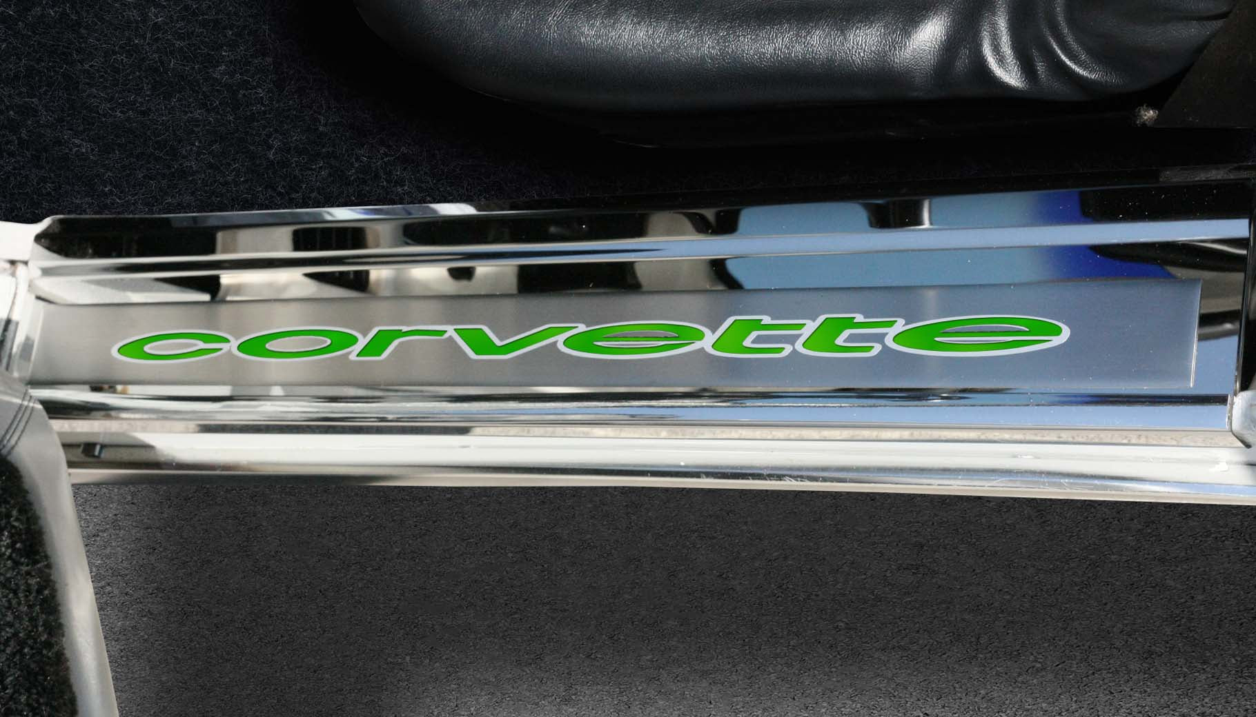 Dark Slate Gray 1978-1982 C3 Corvette Door Sills w/Corvette Vinyl Inlay Lettering 2PC - Polished Stainless