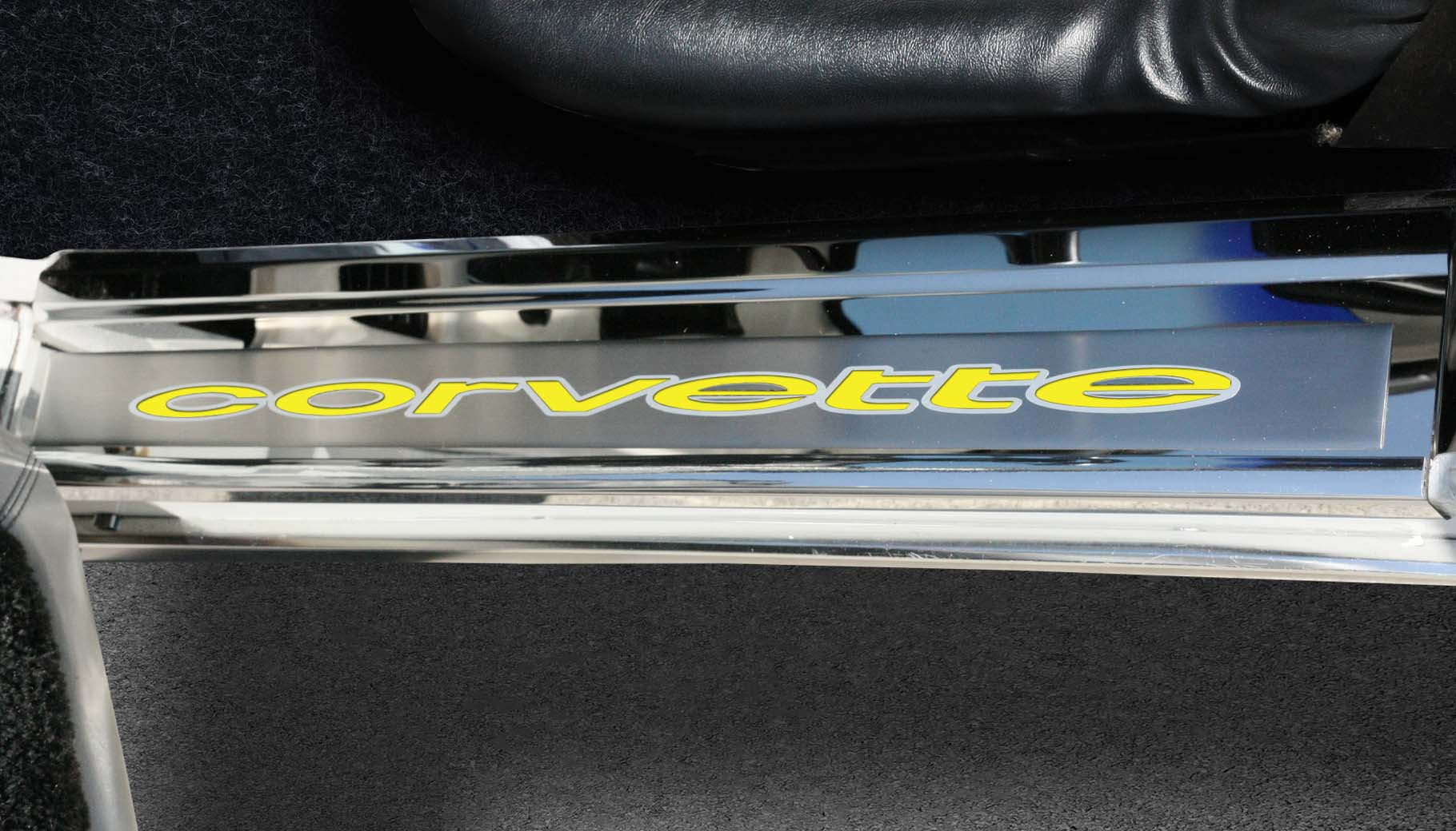 Dark Slate Gray 1978-1982 C3 Corvette Door Sills w/Corvette Vinyl Inlay Lettering 2PC - Polished Stainless
