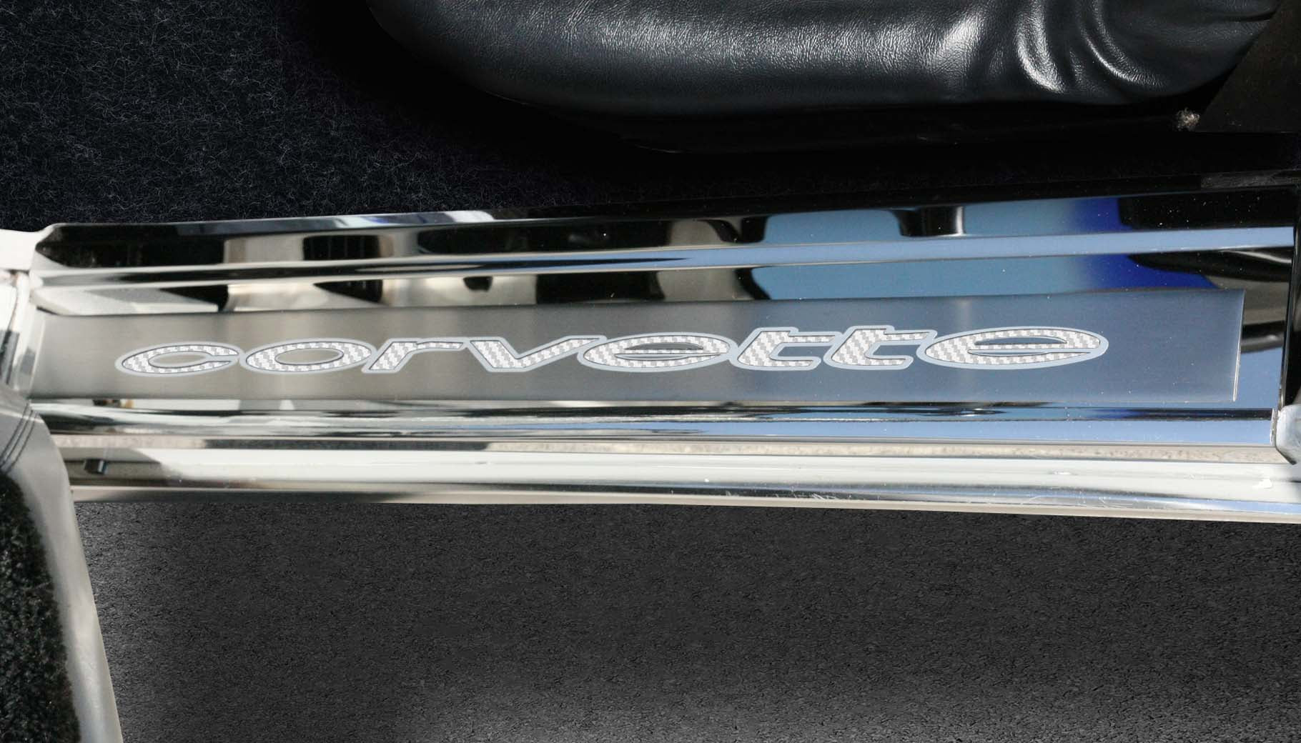 Dark Slate Gray 1978-1982 C3 Corvette Door Sills w/Corvette Vinyl Inlay Lettering 2PC - Polished Stainless