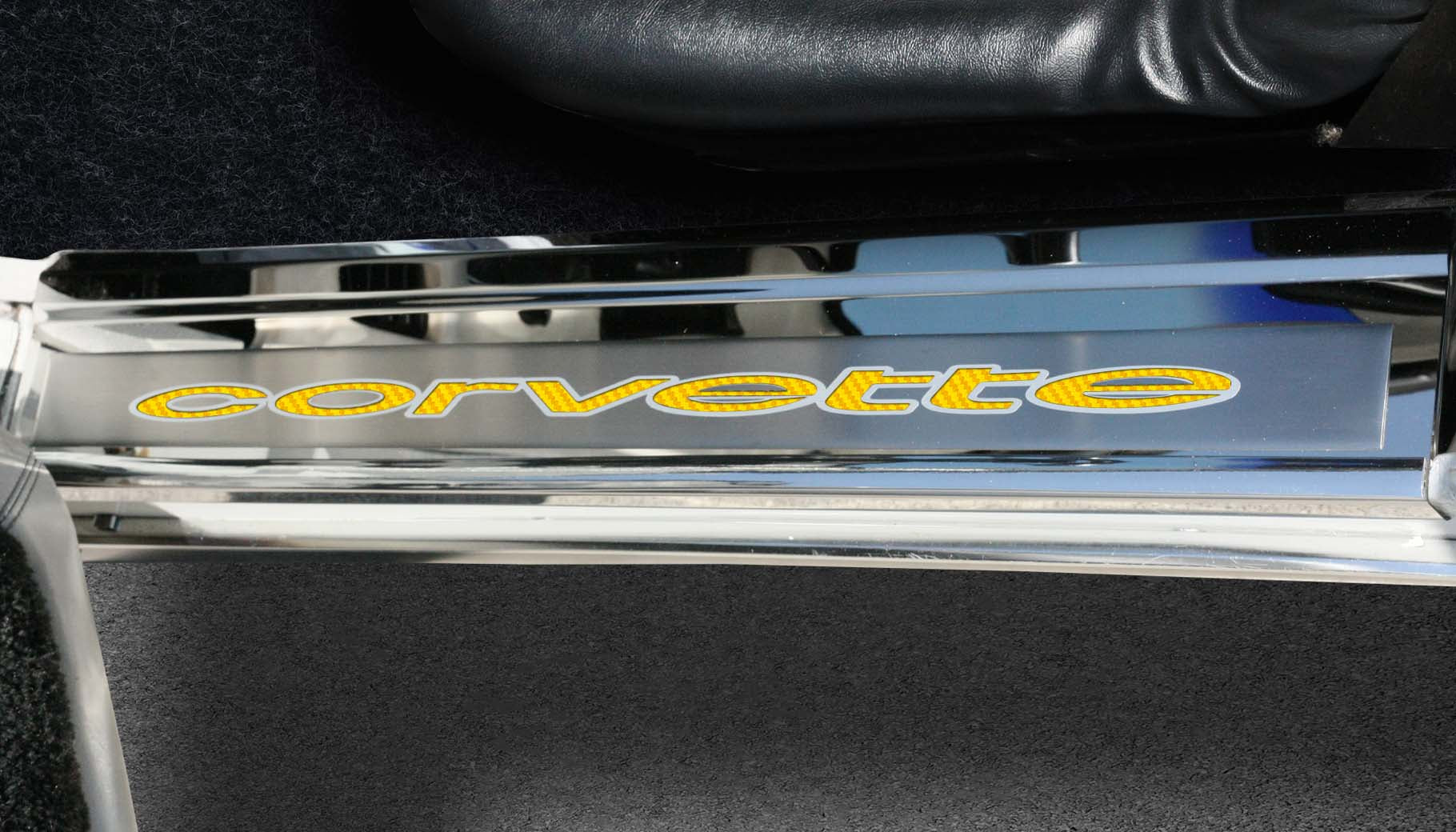 Dark Slate Gray 1978-1982 C3 Corvette Door Sills w/Corvette Vinyl Inlay Lettering 2PC - Polished Stainless