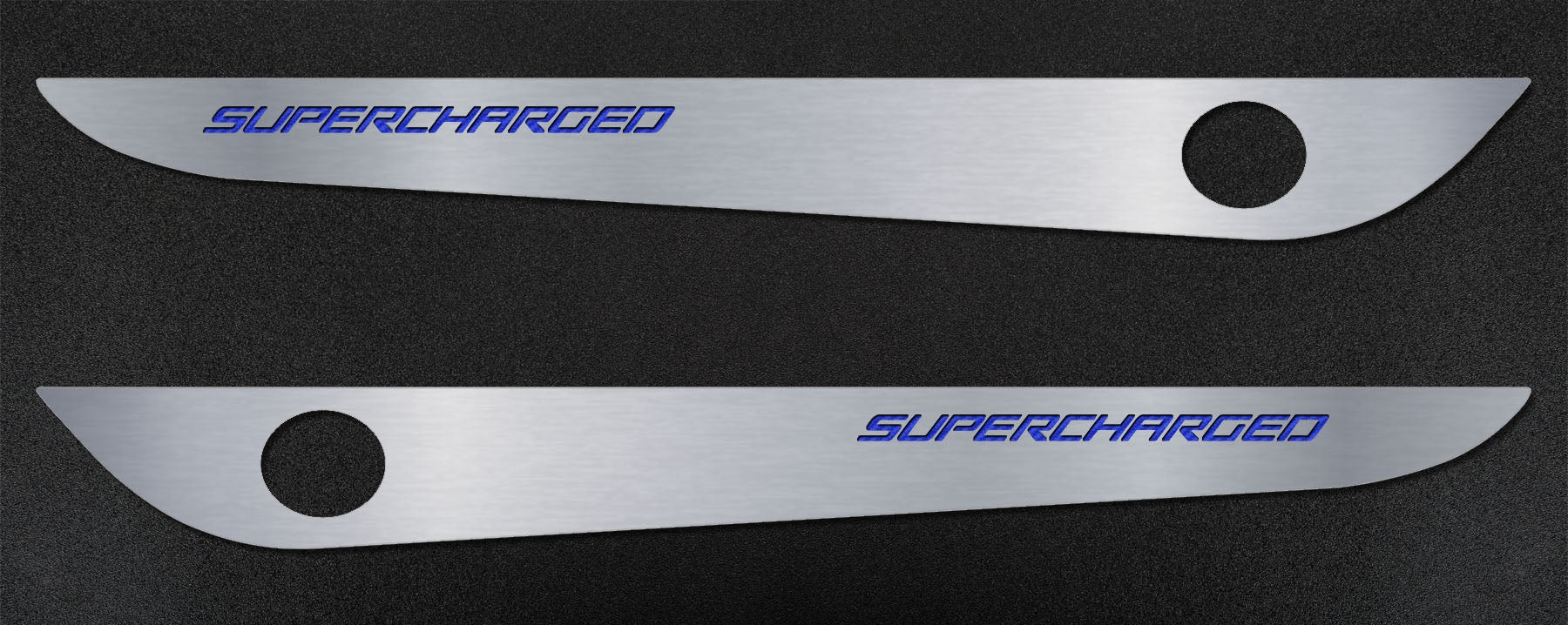 Dark Slate Gray 2005-2013 C6 Corvette - Door Guards with SUPERCHARGED Inlay 2Pc - Brushed Stainless