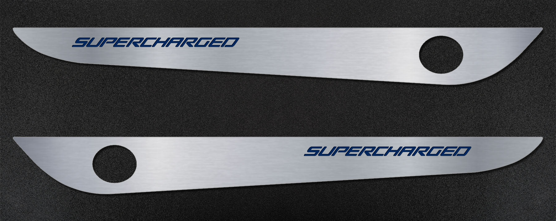 Gray 2005-2013 C6 Corvette - Door Guards with SUPERCHARGED Inlay 2Pc - Brushed Stainless