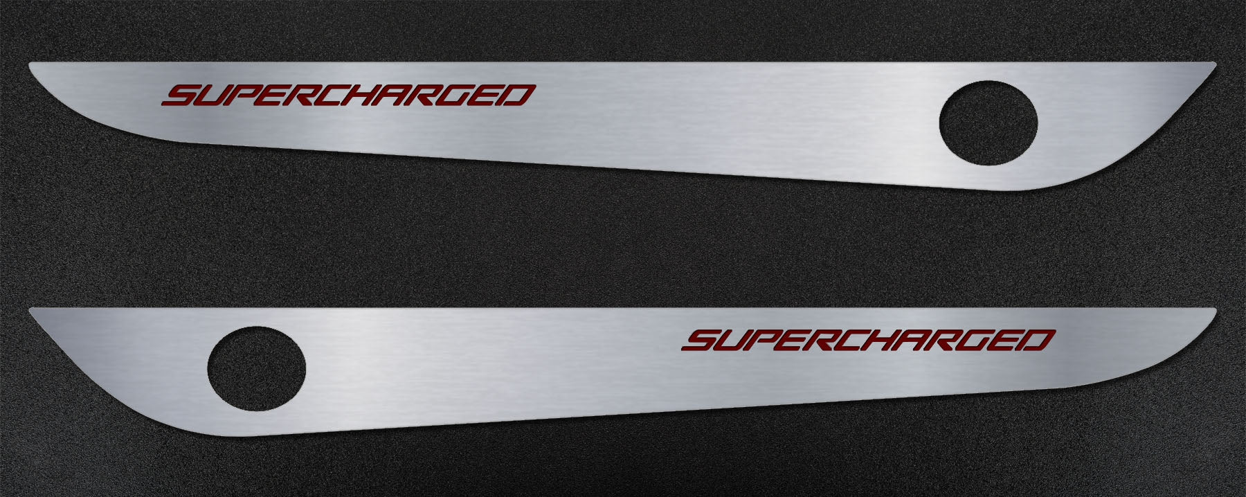 Gray 2005-2013 C6 Corvette - Door Guards with SUPERCHARGED Inlay 2Pc - Brushed Stainless