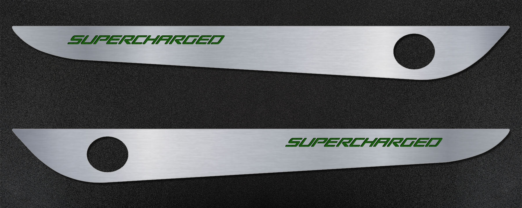 Gray 2005-2013 C6 Corvette - Door Guards with SUPERCHARGED Inlay 2Pc - Brushed Stainless