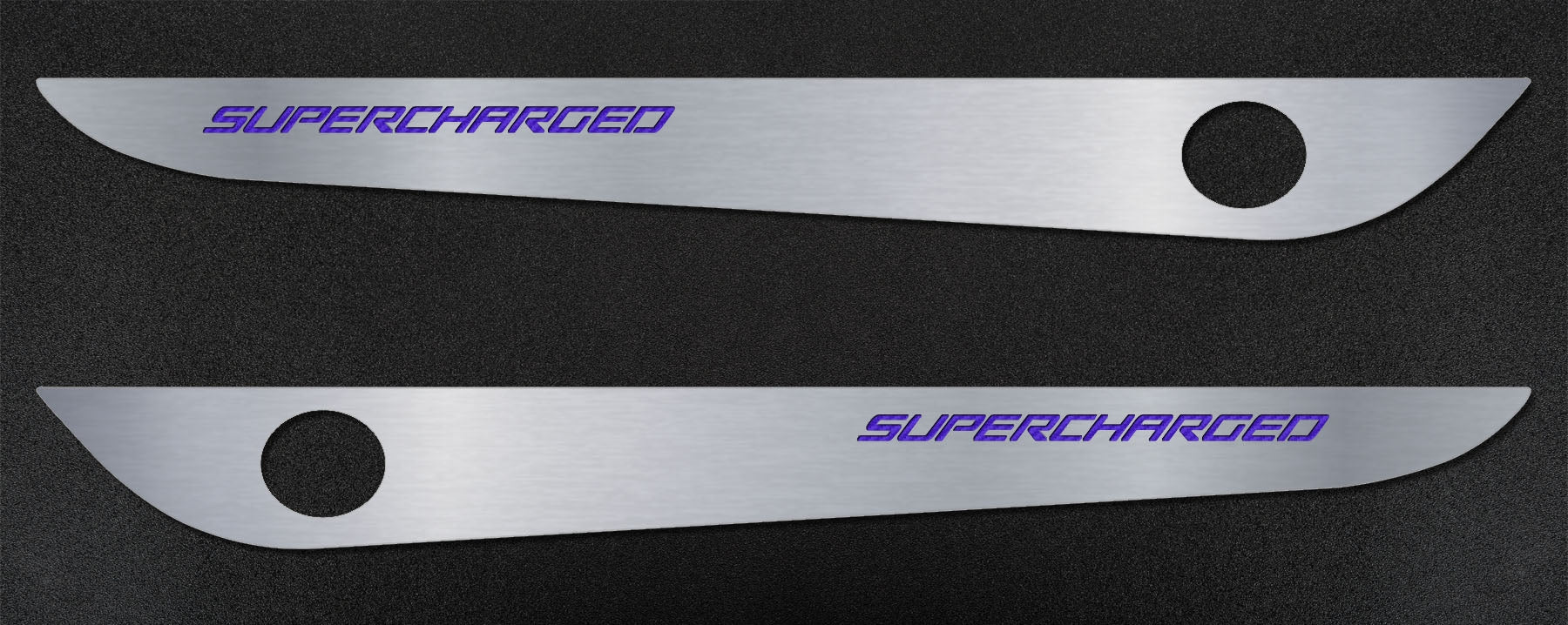 Dark Slate Gray 2005-2013 C6 Corvette - Door Guards with SUPERCHARGED Inlay 2Pc - Brushed Stainless