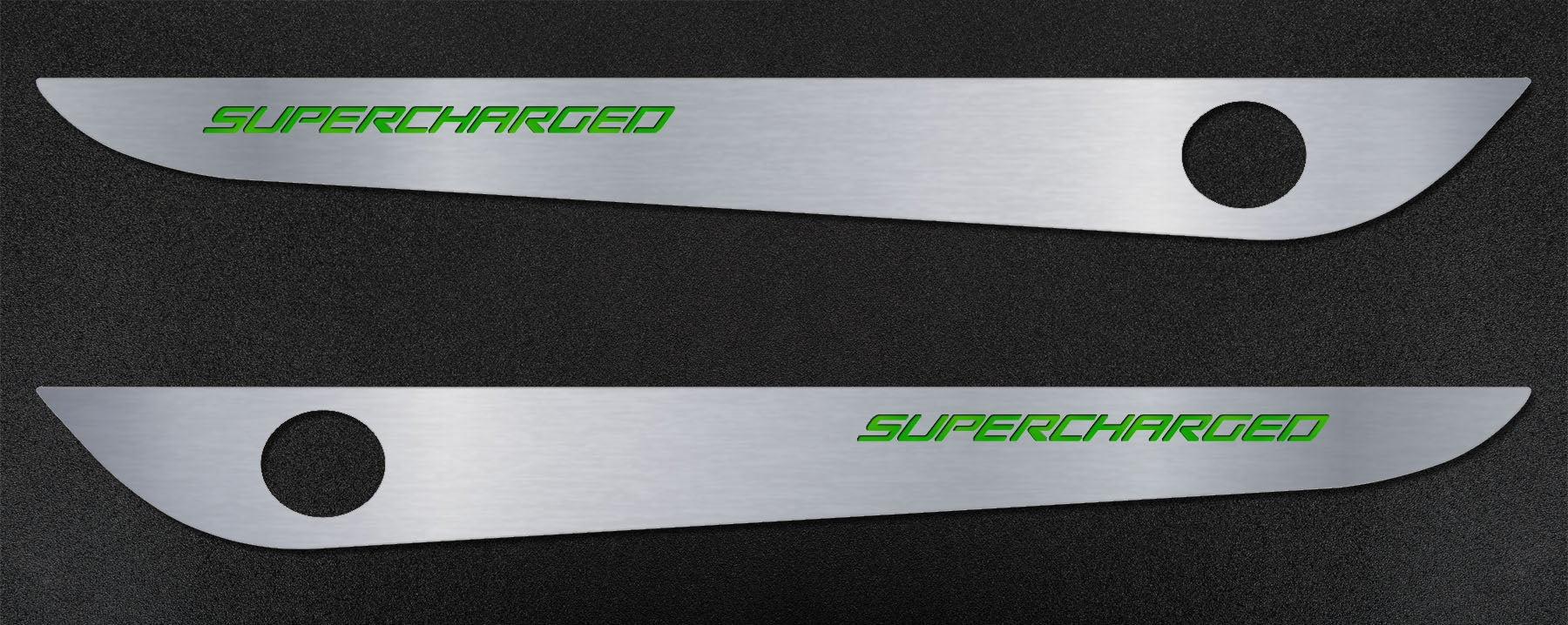 Gray 2005-2013 C6 Corvette - Door Guards with SUPERCHARGED Inlay 2Pc - Brushed Stainless