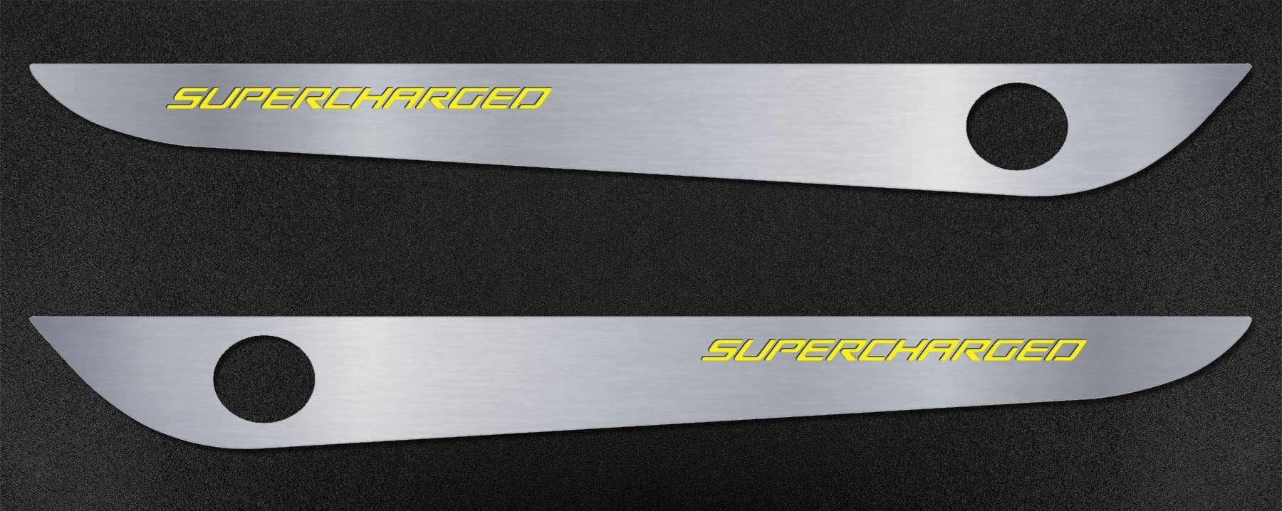 Gray 2005-2013 C6 Corvette - Door Guards with SUPERCHARGED Inlay 2Pc - Brushed Stainless