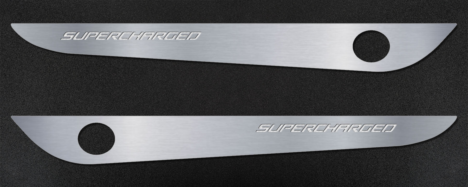 Gray 2005-2013 C6 Corvette - Door Guards with SUPERCHARGED Inlay 2Pc - Brushed Stainless
