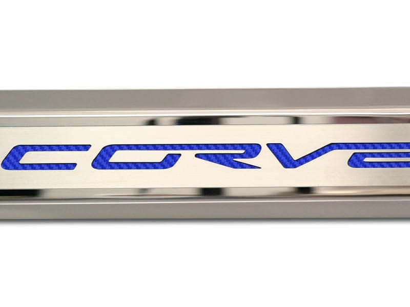 Gray 2005-2013 C6 Corvette - Inner Door Sills CORVETTE Lettering - Stainless Steel