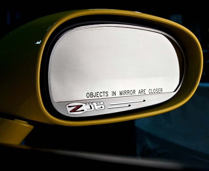 Black 2006-2013 Z06 Corvette - Side View Mirror Trim Z06 505hp Style 2Pc - Brushed Stainless